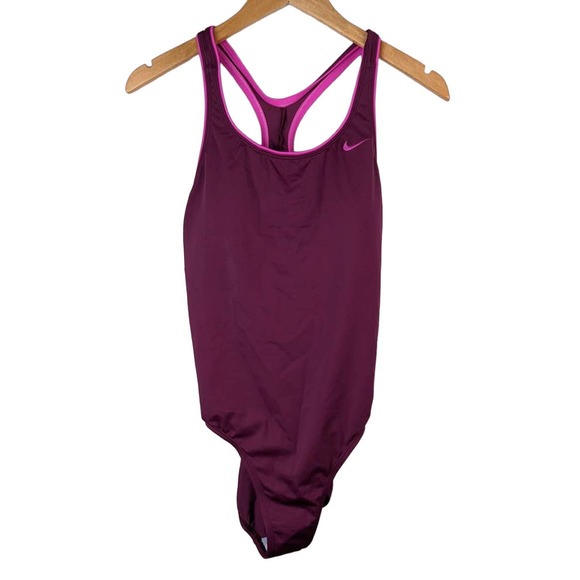 Nike Other - Nike One Piece NWT Racerback Swimsuit Powerback Solid Maroon Pink Womens L